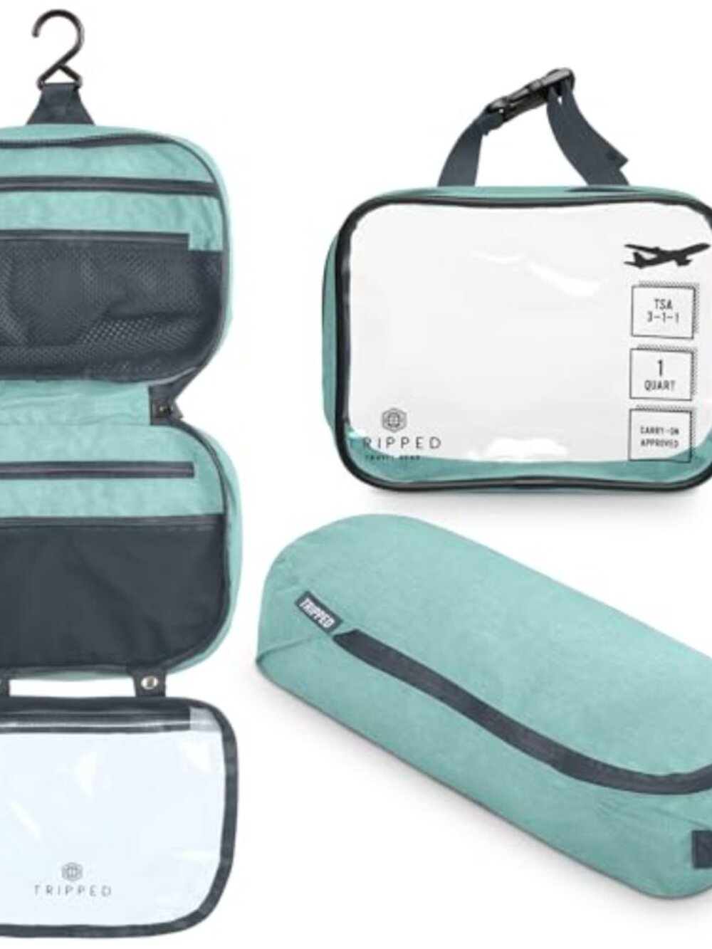 3 Piece Hanging Travel Toiletry Bag Set with TSA 311 Liquid Bag & Organizer